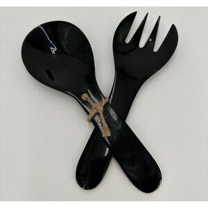 Harkiss Designs Bagala Fork & Spoon Serving Set Black Ankole Cow Horn Uganda NEW